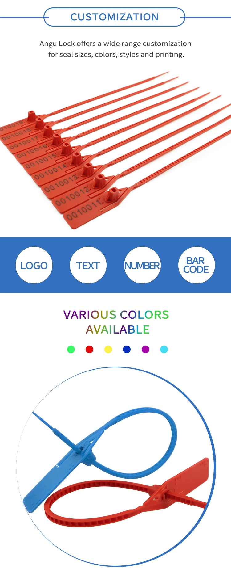 Adjustable Length PP Plastic Strip Seals with Logo for Boxes